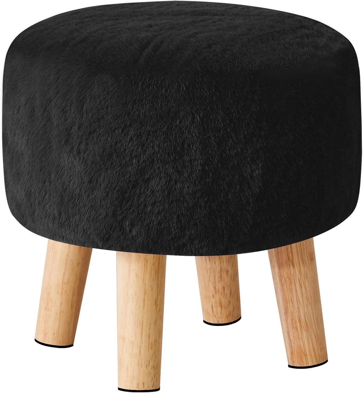 YMYNY Round Pouf Ottoman, 12.6" Small Foot Stool, Black HBD035B