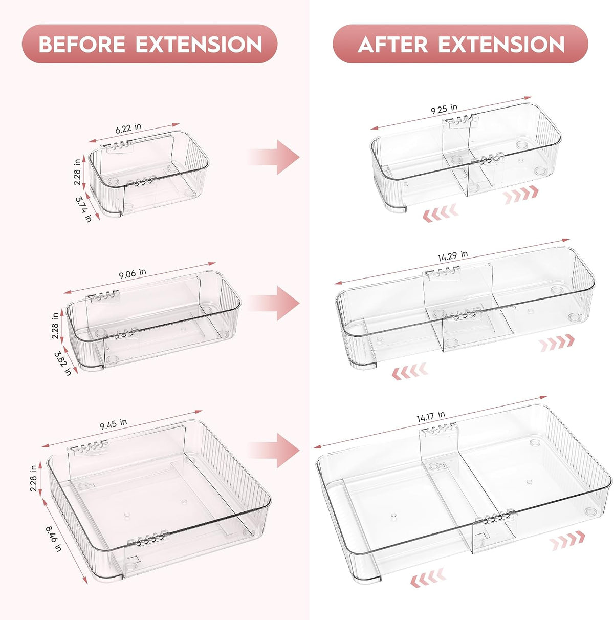 4-Piece Expandable Drawer Organizer Set, Clear Adjustable Drawer Organizer Tr...