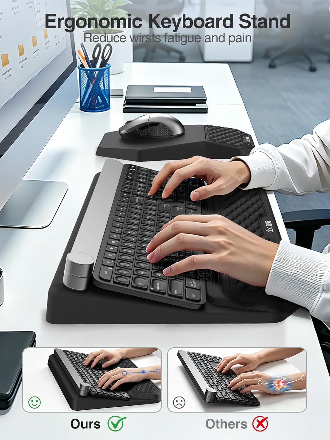Ergonomic Wrist Rest with Keyboard Stand and Mouse Pad for Easy Typing