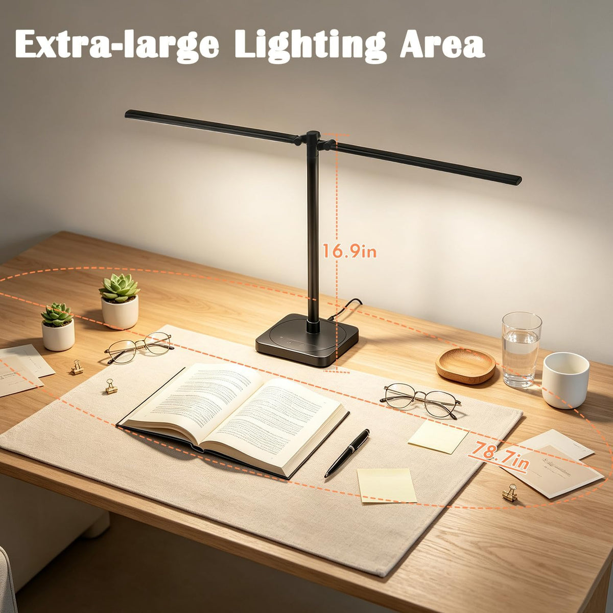 BOHON Desk Lamp for Home Office Dual Head 24W Swing Arm Task Lamp Black