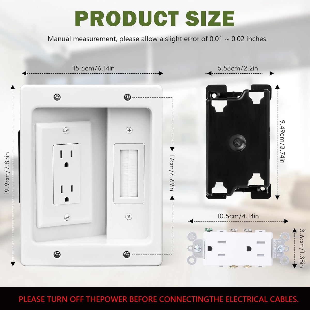 Wall Cable Concealer Management Box Recessed Outlet Wall Mount Behind TV