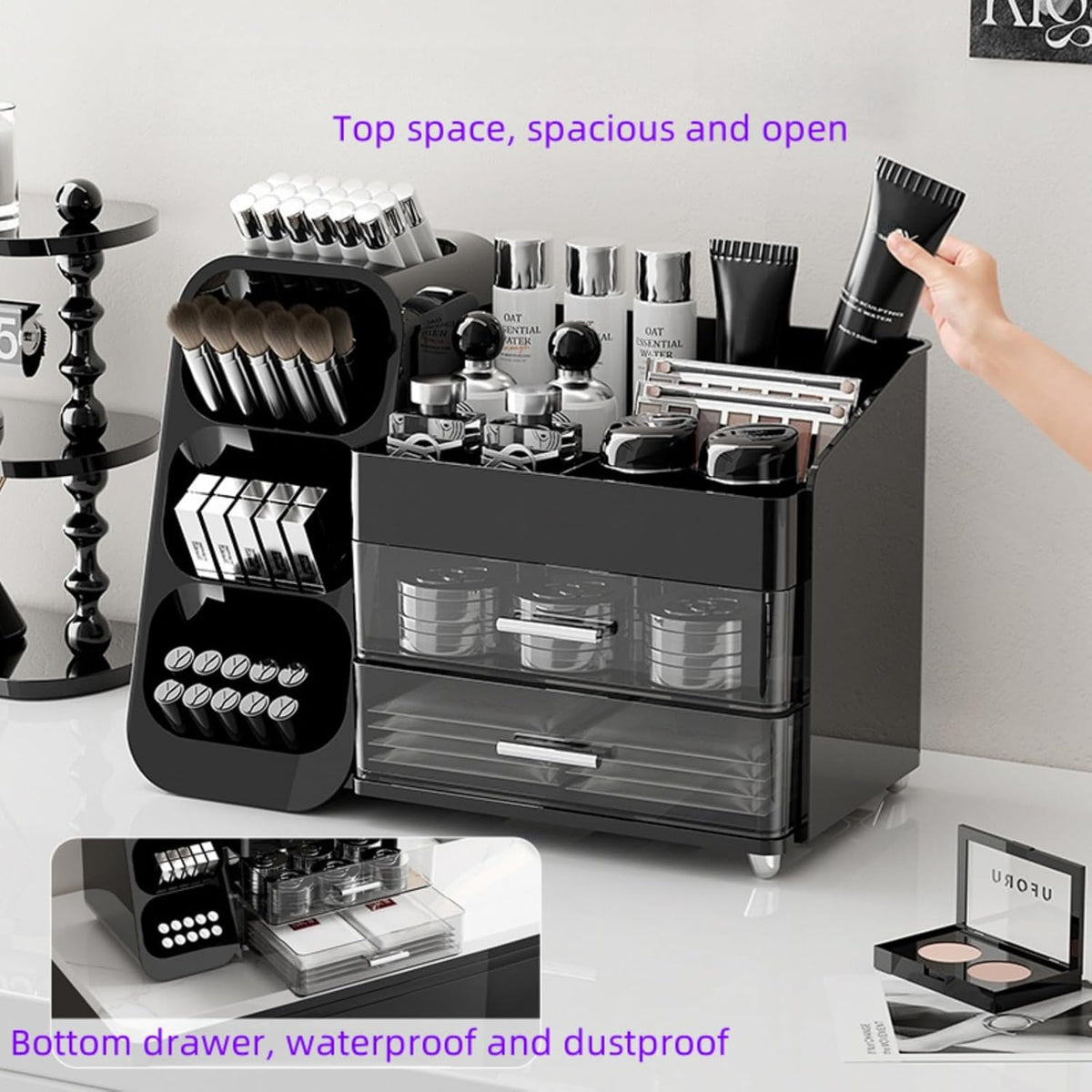 Makeup Organizer with Drawers, Large Capacity Countertop Organizers for Vanit...