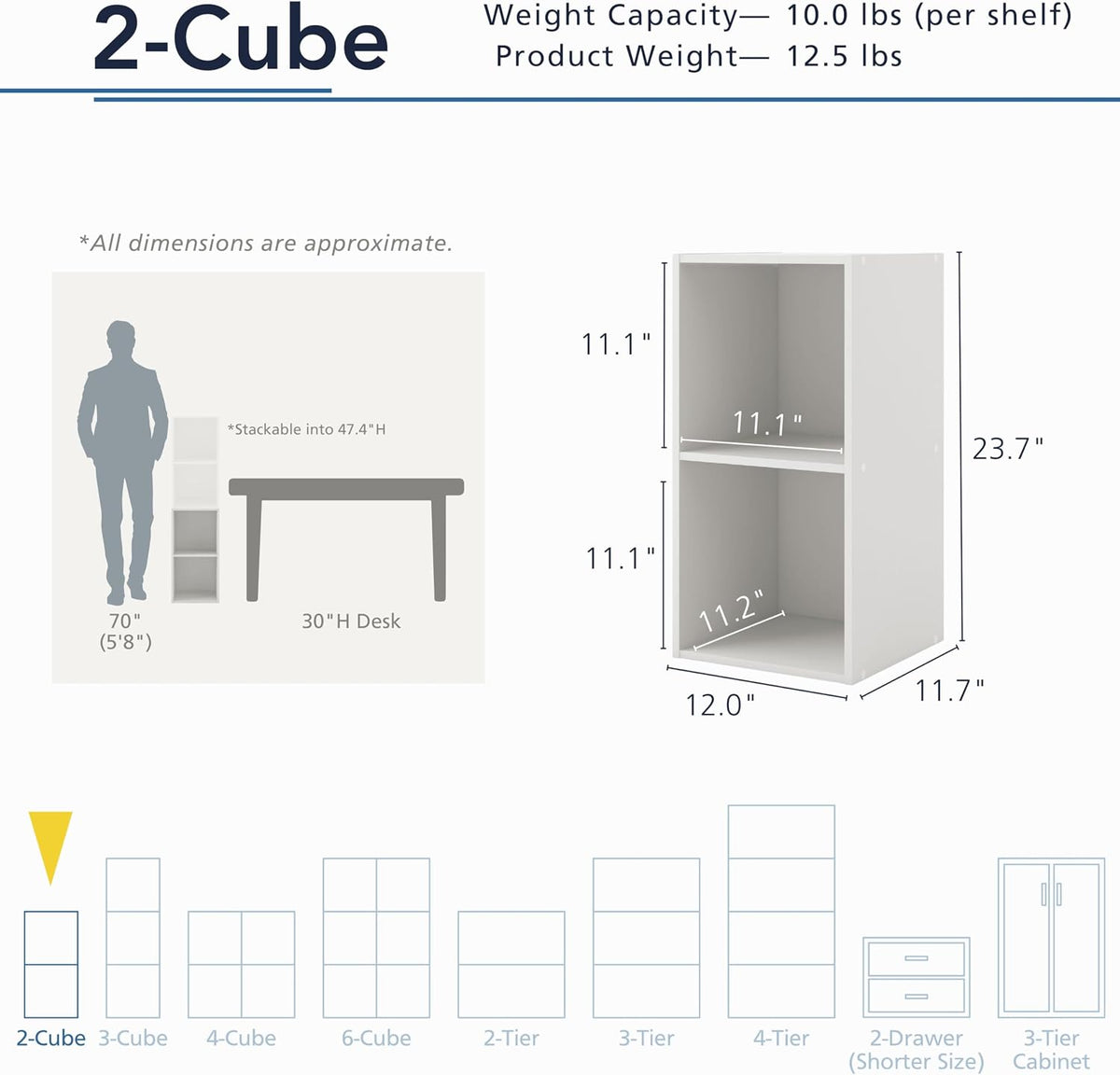 Homes: Inside + Out Apexa 2-Cube Storage Organizer Shelves, Stackable Wood Bo...