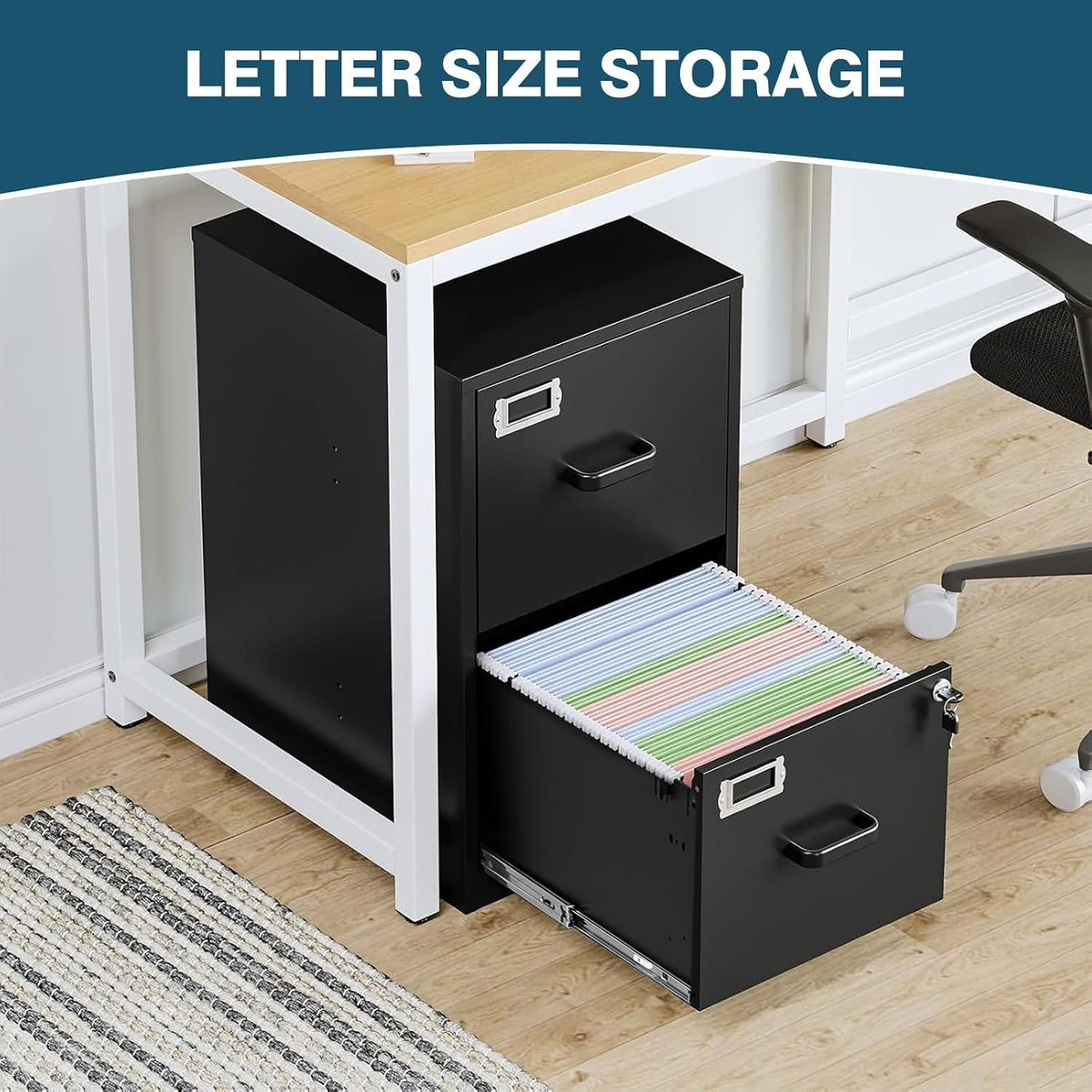 MIIIKO 2 Drawer File Cabinet with Lock, Metal Locking Filing Cabinets for Hom...