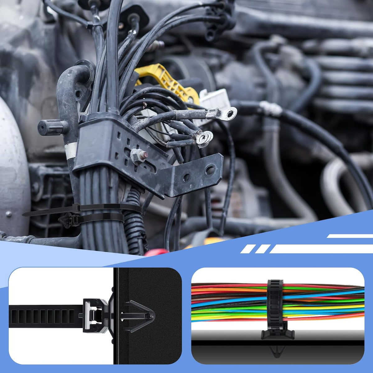 Funnymoom 300 Pcs Wire Loom Routing Clips, 15 Sizes Push Mount for Car