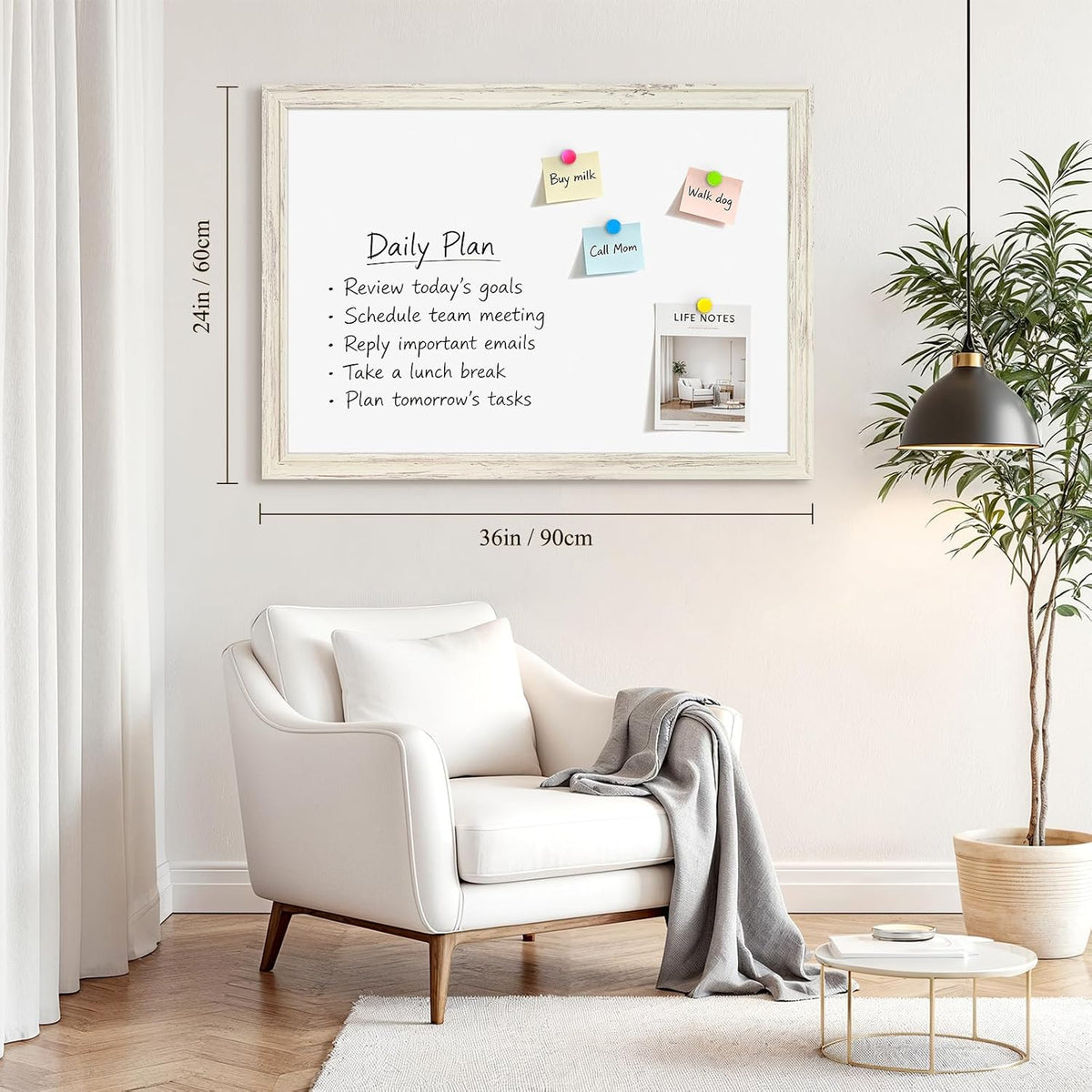 4 THOUGHT Dry Erase Board, 36" x 24" Magnetic Whiteboard, Vintage W...