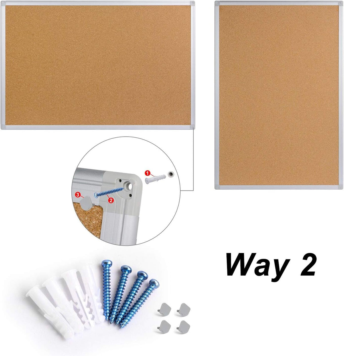 Cork Board Bulletin Board 24 x 36, Silver Aluminium Framed 2x3 Corkboard, Off...