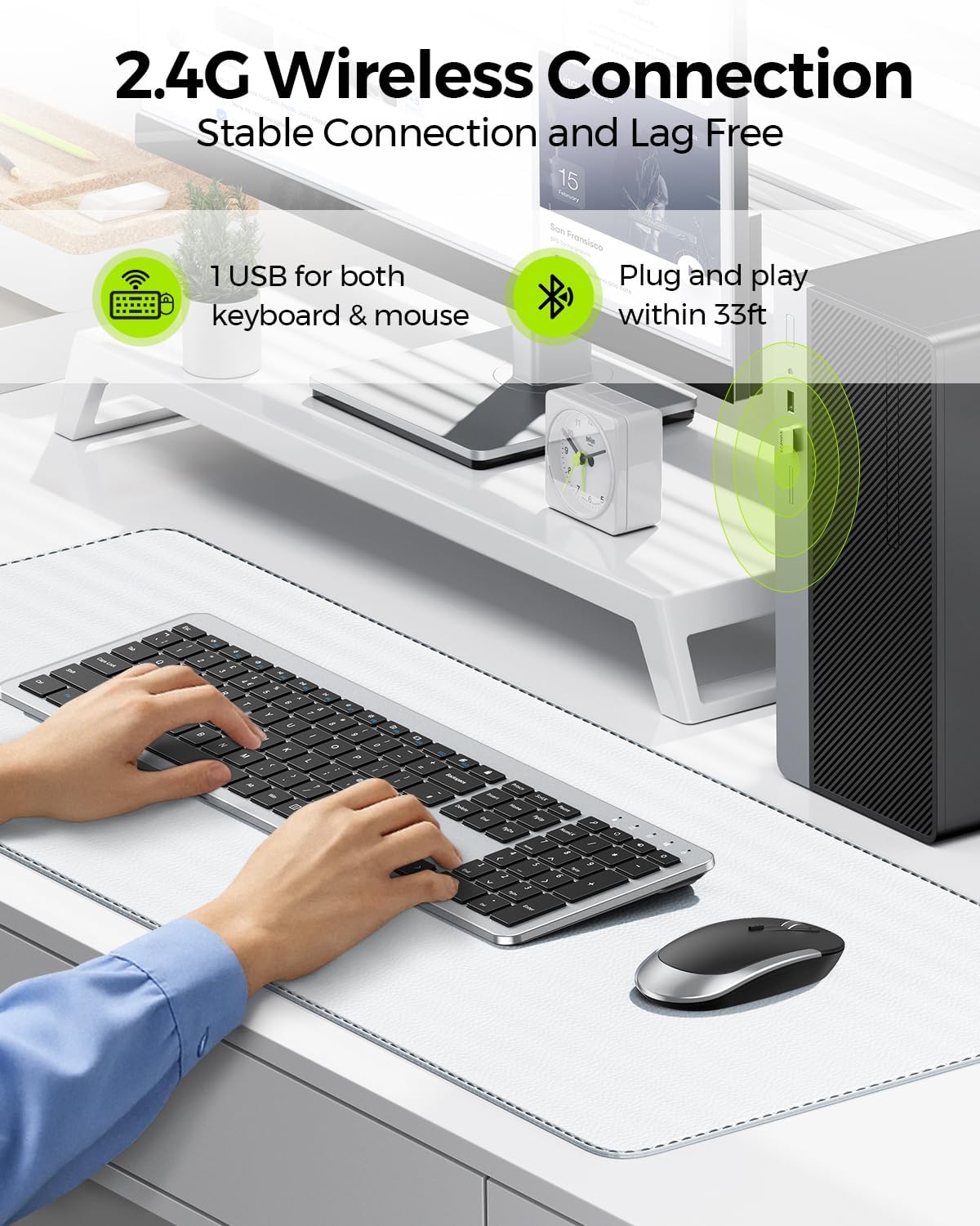 seenda Wireless Keyboard and Mouse Combo, Slim Full-Size Design