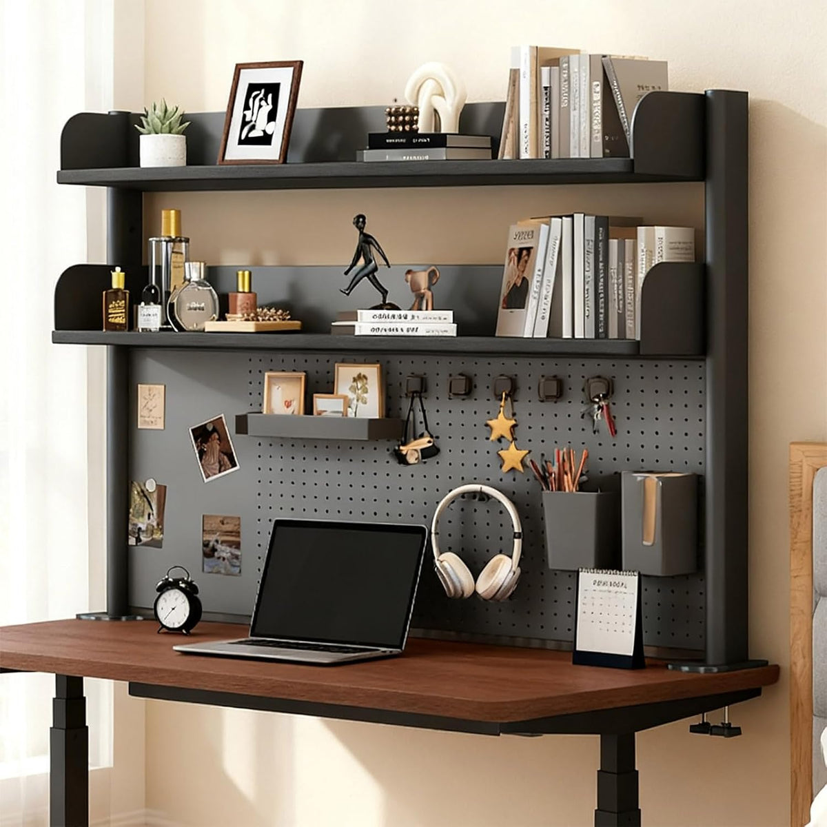Clamp On Desk Shelf Organizer with Pegboard Desk Hutch Dorm with Storage Book...
