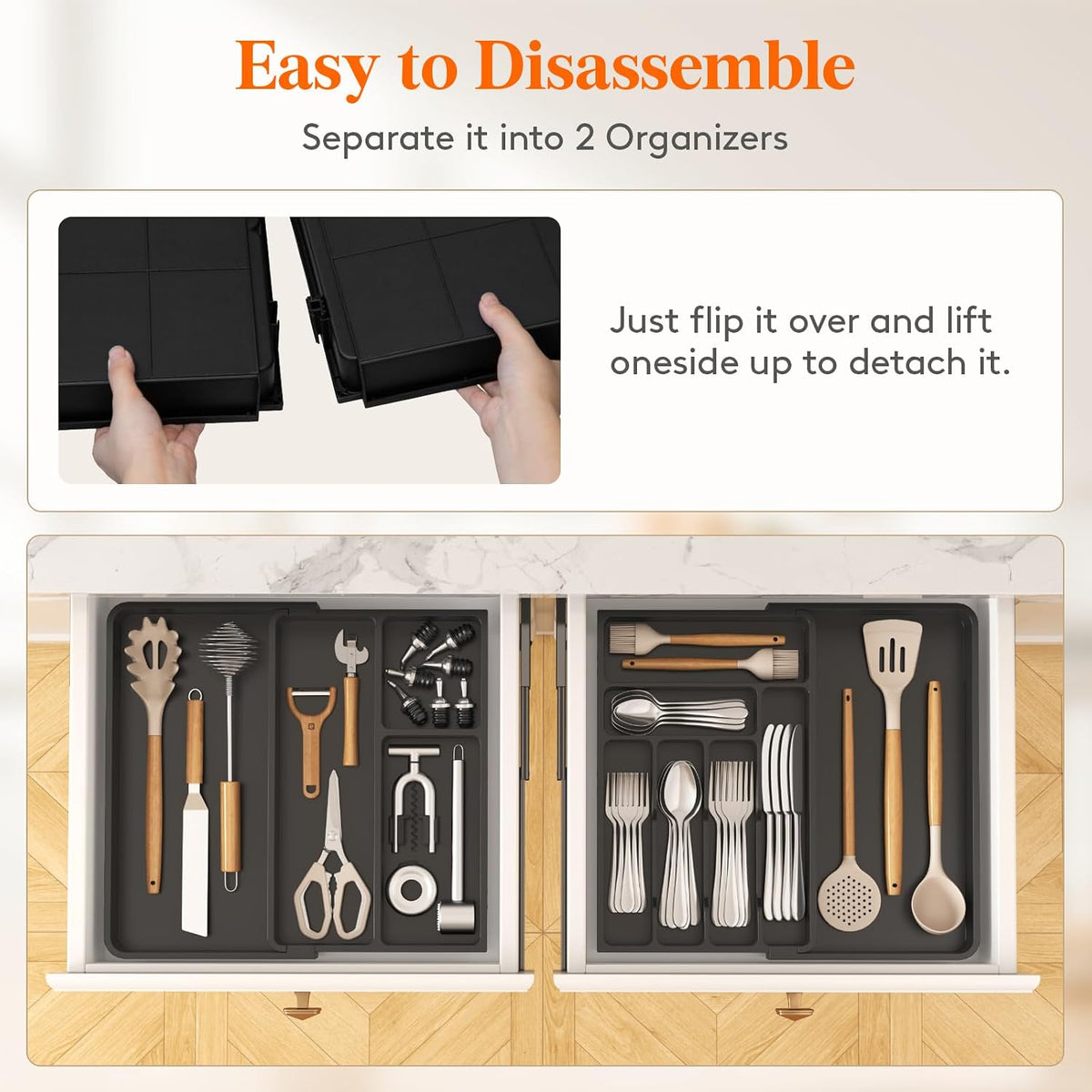 Lifewit Utensil Organizer for Kitchen Drawer, Expandable Cooking Tray