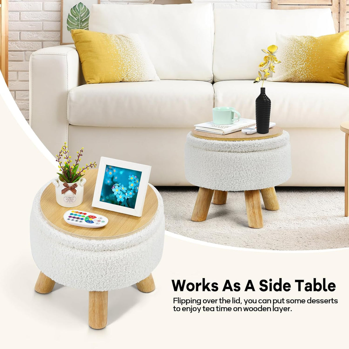 OGEMXU Ottoman Foot Stool, Small Ottoman with Storage,Round Storage Ottoman w...