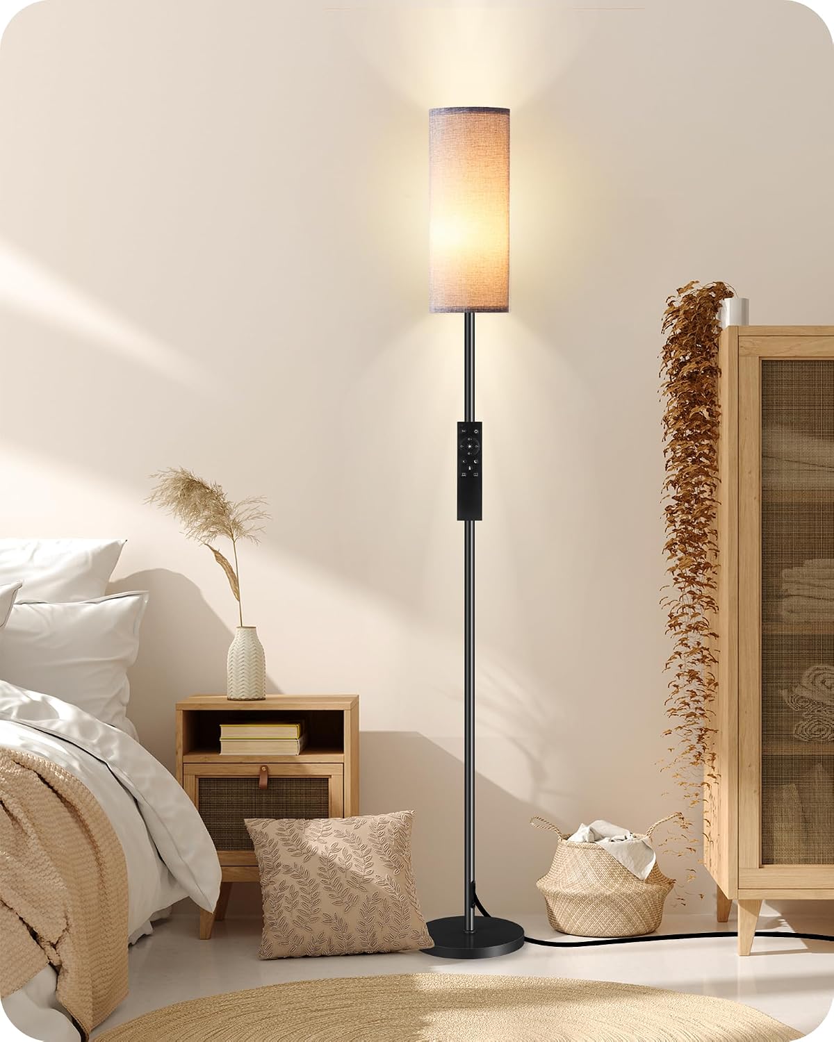 Dimmable Gray Floor Lamp for Living Room with Remote and Foot Switch, Corner ...