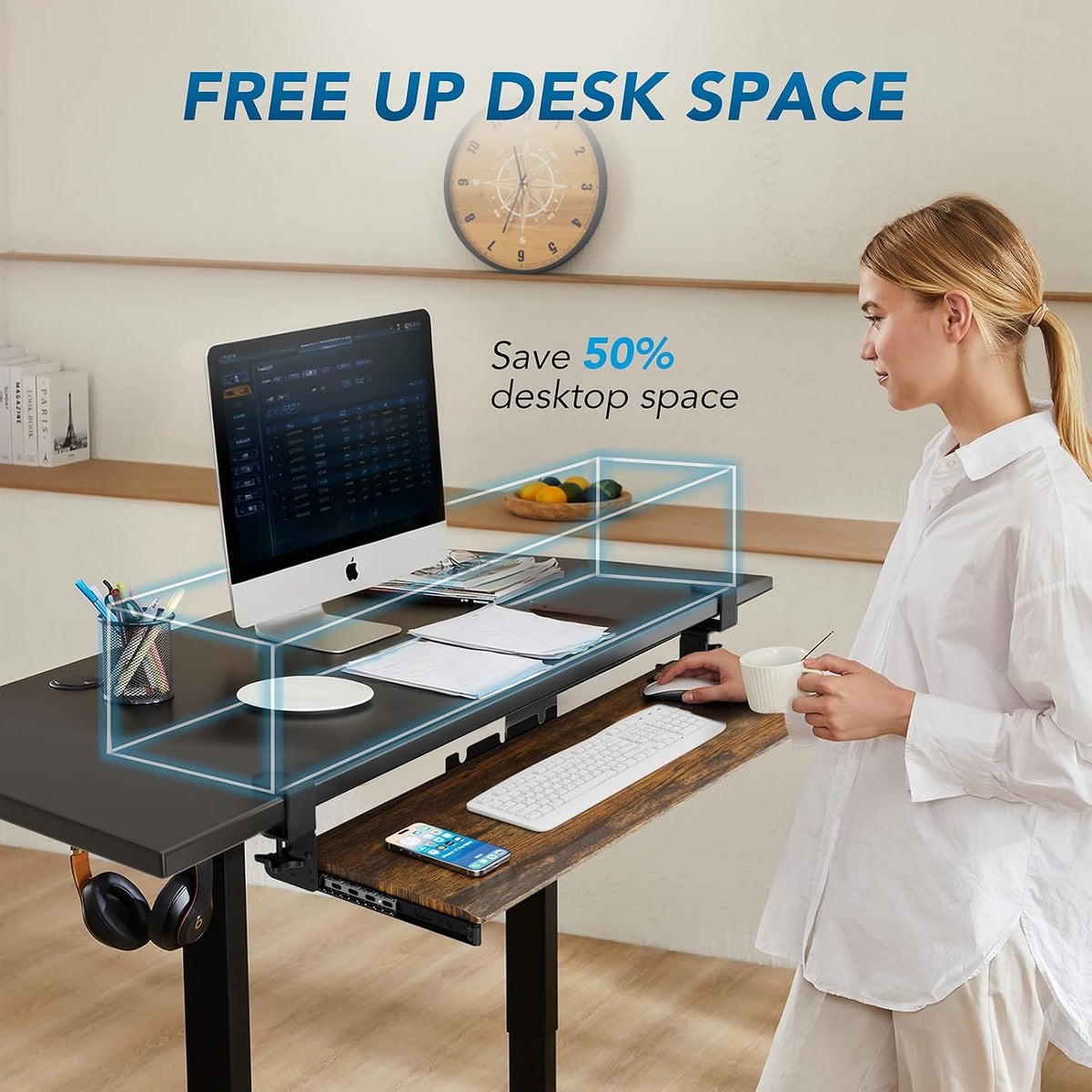 AX WABER Keyboard Tray Under Desk Pull Out with Extra Sturdy C Clamp Mount Sy...