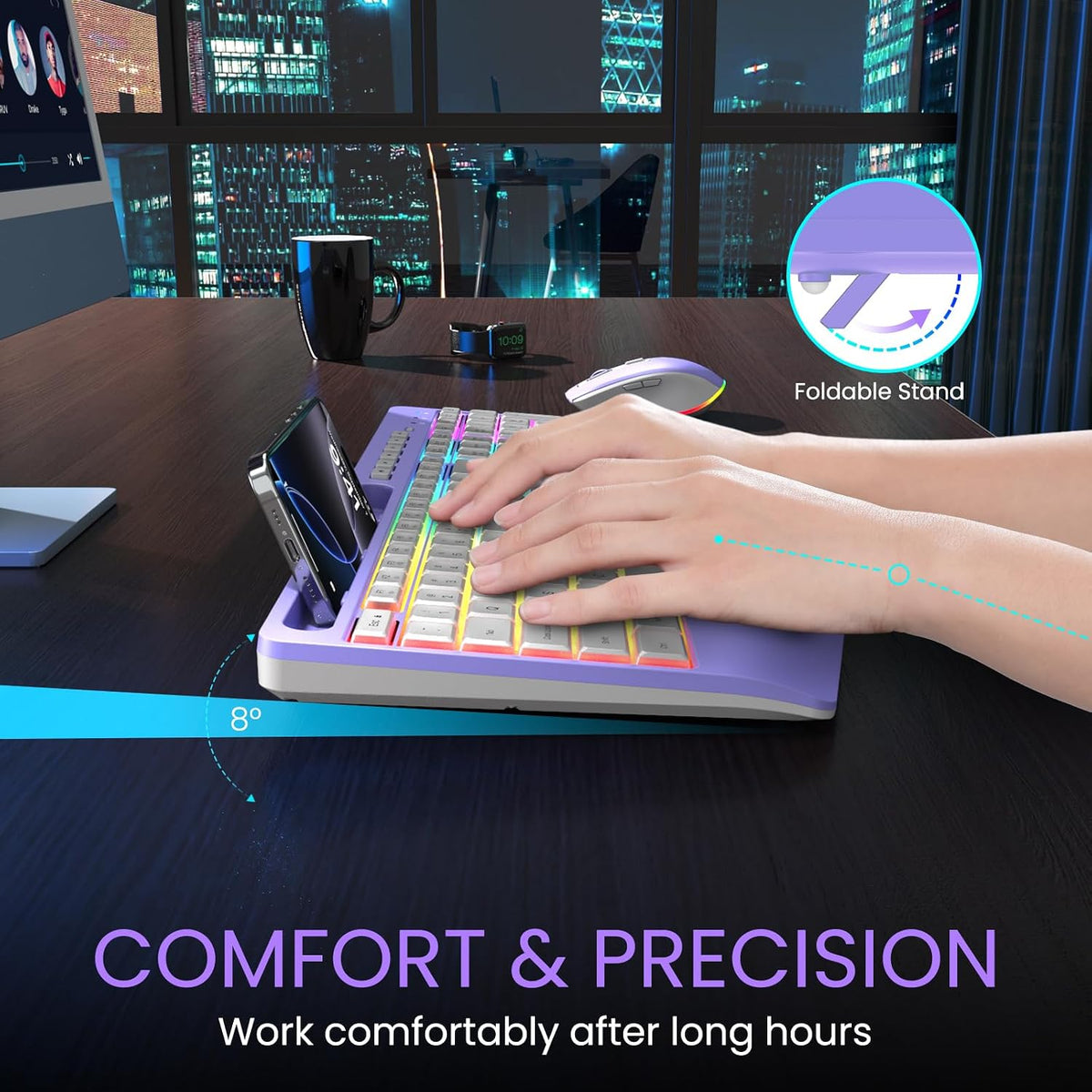 Wireless Keyboard and Mouse Combo- VEILZOR 2.4G Rechargeable Keyboard with Ph...