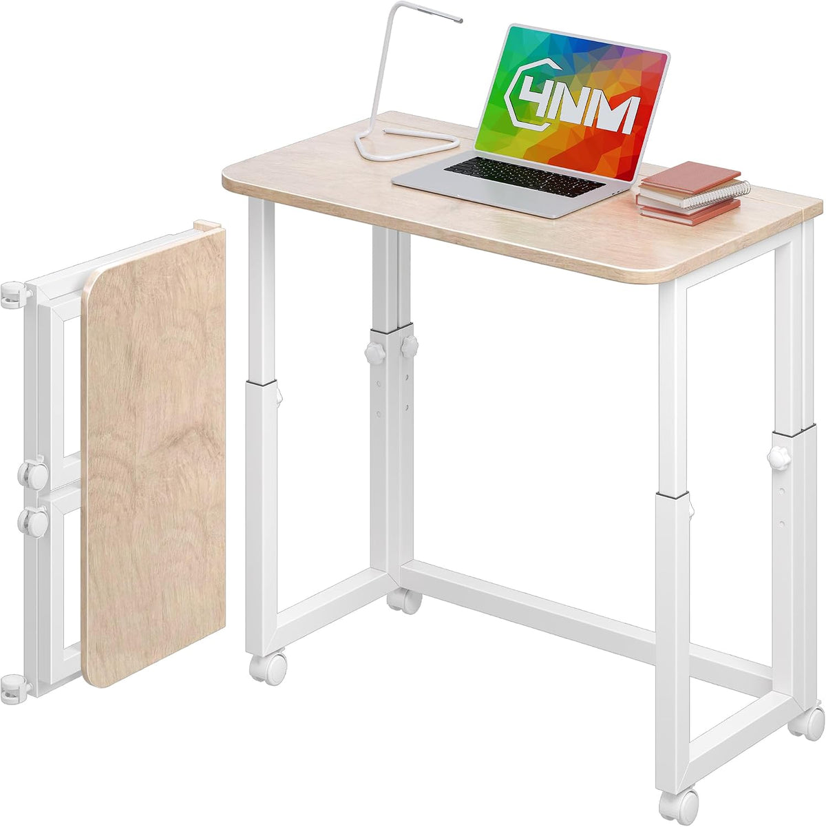 4NM No Tool Assembly 27.5" Small Desk, Folding Portable Desk with Wheels...