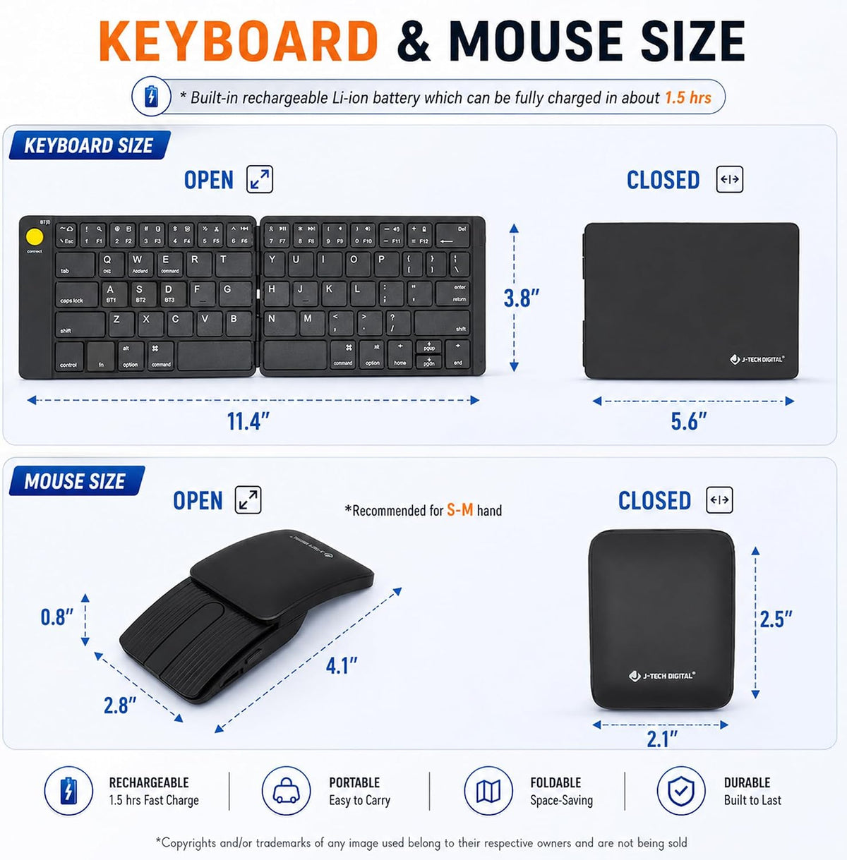 J-Tech Digital Wireless Keyboard and Mouse Combo | Foldable Bluetooth Multi-D...