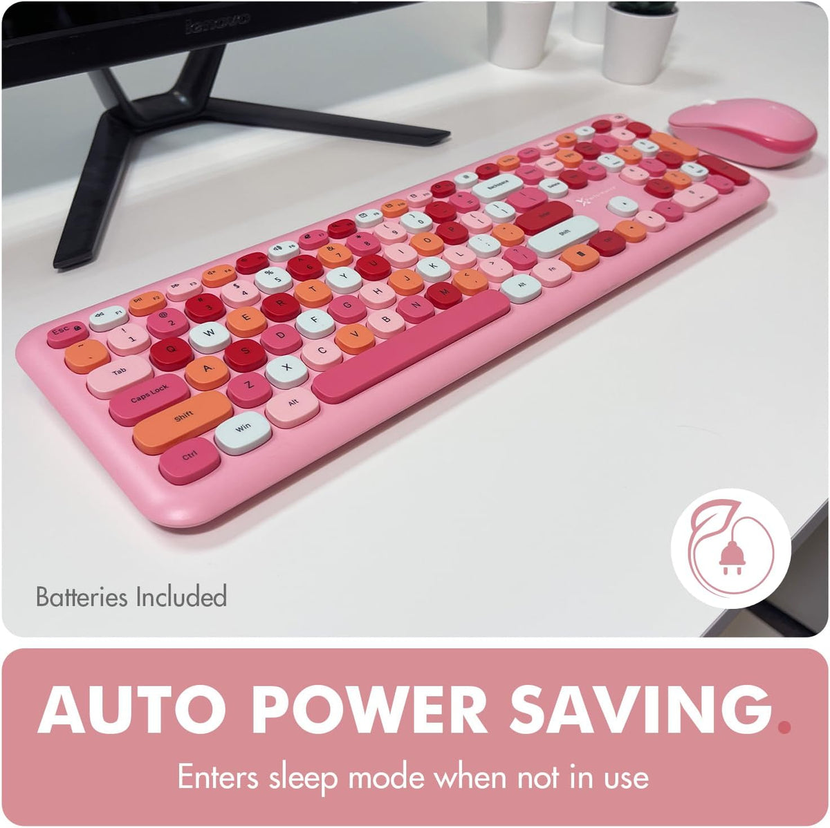 X9 Pink Keyboard and Mouse Wireless Combo - Retro Typewriter Keyboard and Mou...