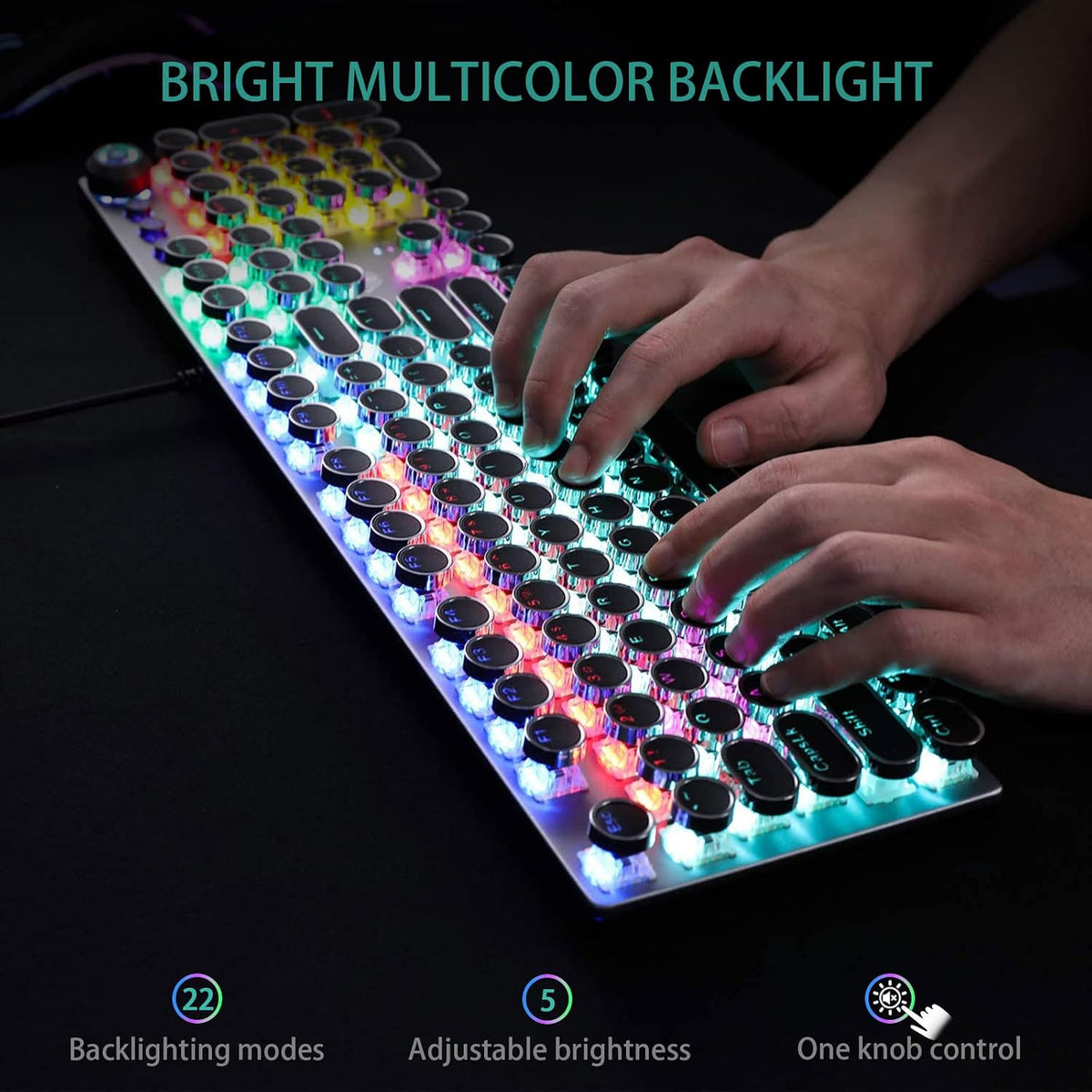 AULA F2088 Typewriter Style Mechanical Gaming Keyboard Wired, 104 Keys