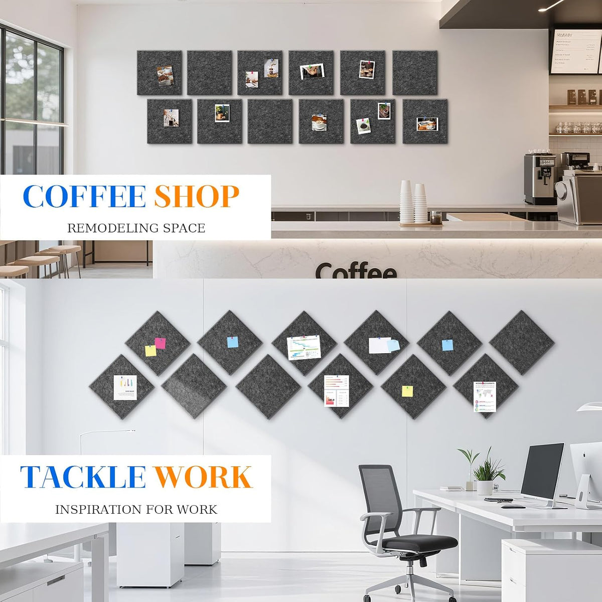 DOLLAR BOSS Felt Cork Board Tiles 48"x36" Bulletin Board, 12 Pcs Da...