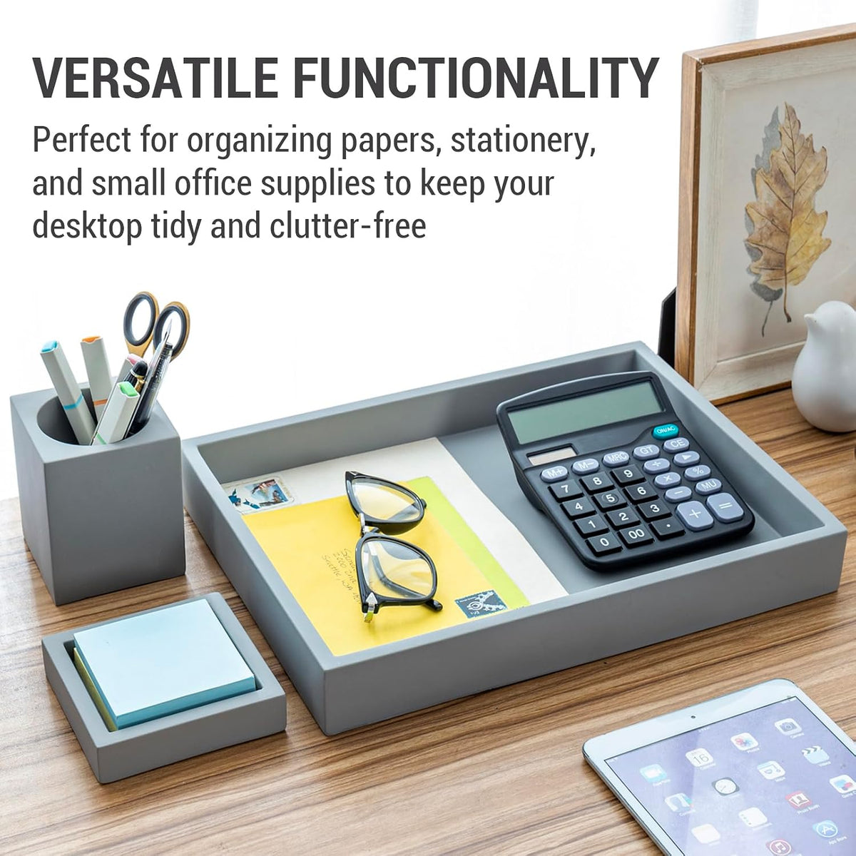 MyGift 3 pcs Set Modern Gray Concrete Desk Organizer Trays, Desktop Office Pa...