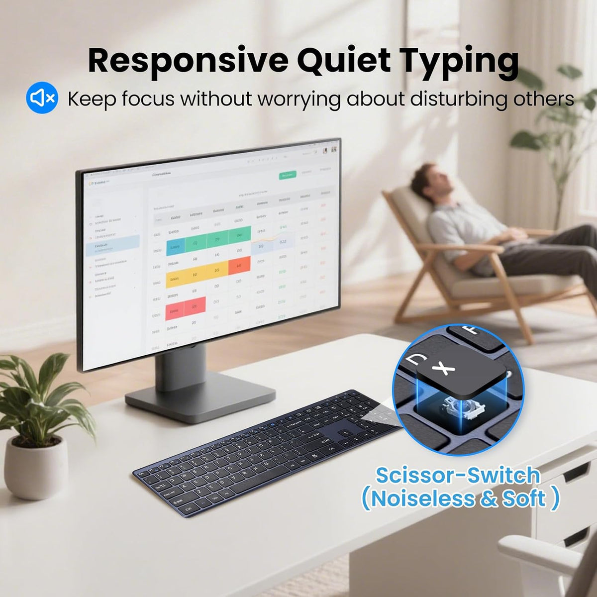 Wireless Keyboard-2.4G USB-A/Type-C Ultra Slim Quiet Full Size PC Computer Ke...