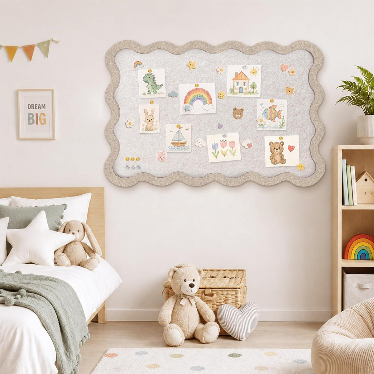 Scalloped Felt Bulletin Board 36"x24", Decorative Pin Board for Wall
