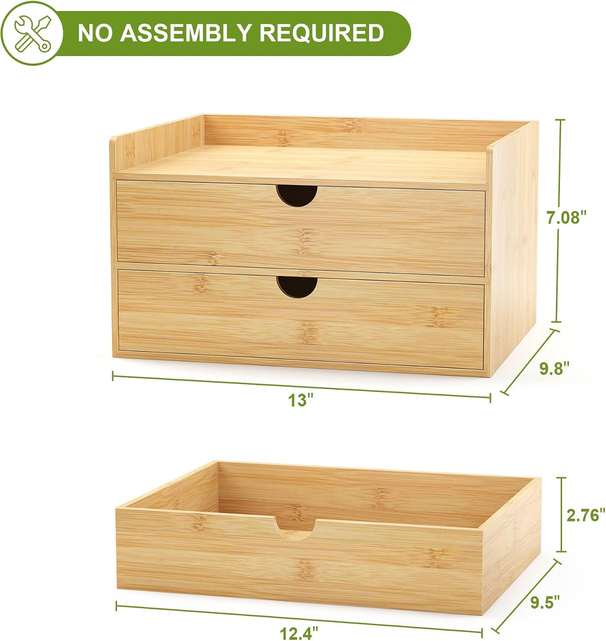 Bamboo Desk Drawer Organizer, Large Desktop Organizer with Drawers Tabletop S...