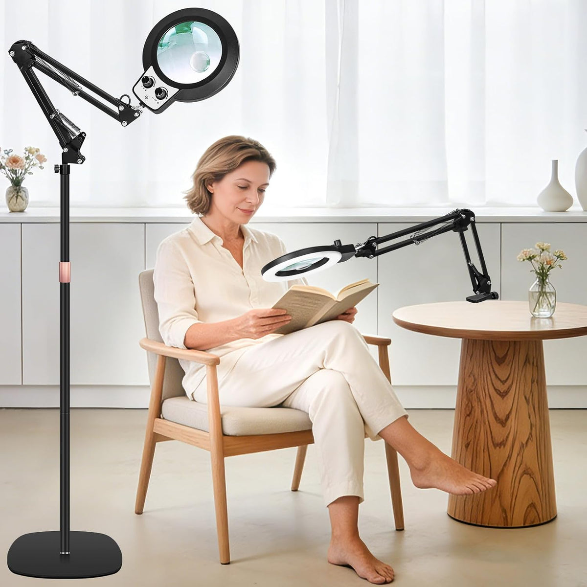 KIRKAS Magnifying Floor Lamp, 12X 30X 11.2in Stable Base Magnifier Black