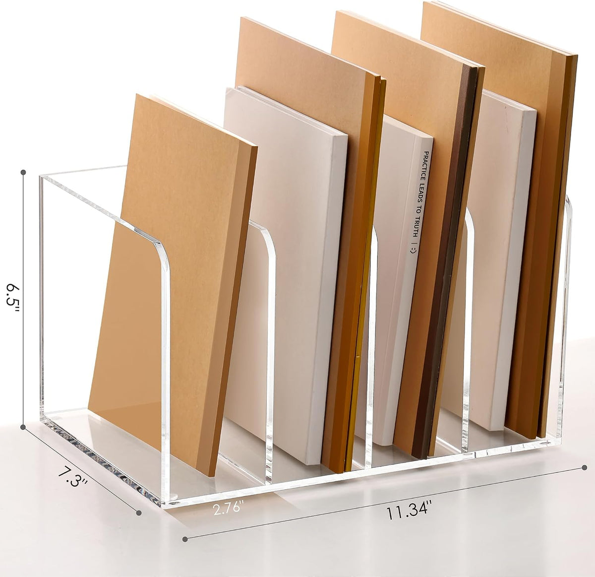SANRUI Acrylic Desk Magazine File Holder, Clear,4 Vertical Compartments