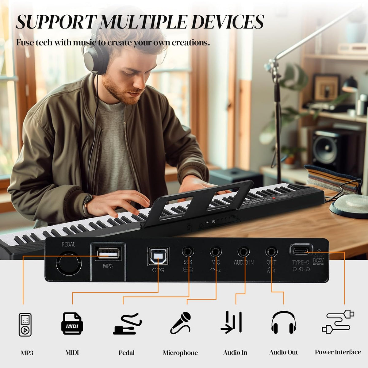 Ktaxon Foldable Piano Keyboard 88 Key Electronic Keyboard Piano (Black)