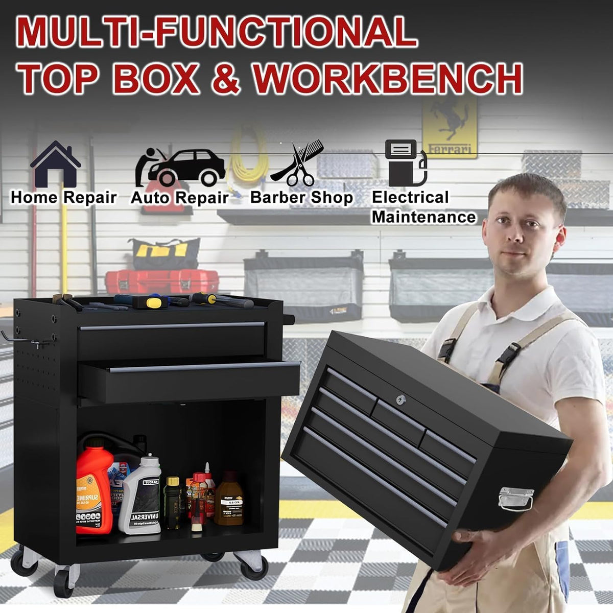 8-Drawer Rolling Tool Chest with Wheels & Detachable Top Toolbox - Heavy-...