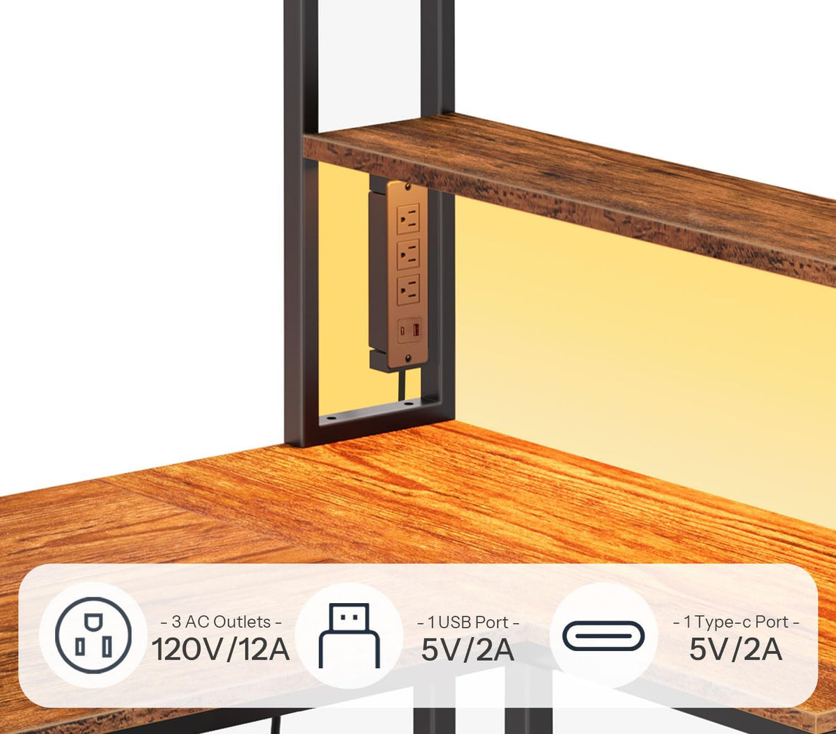 HOOBRO L Shaped Gaming Desk, 46 Inch Reversible Computer Desk with LED Light ...