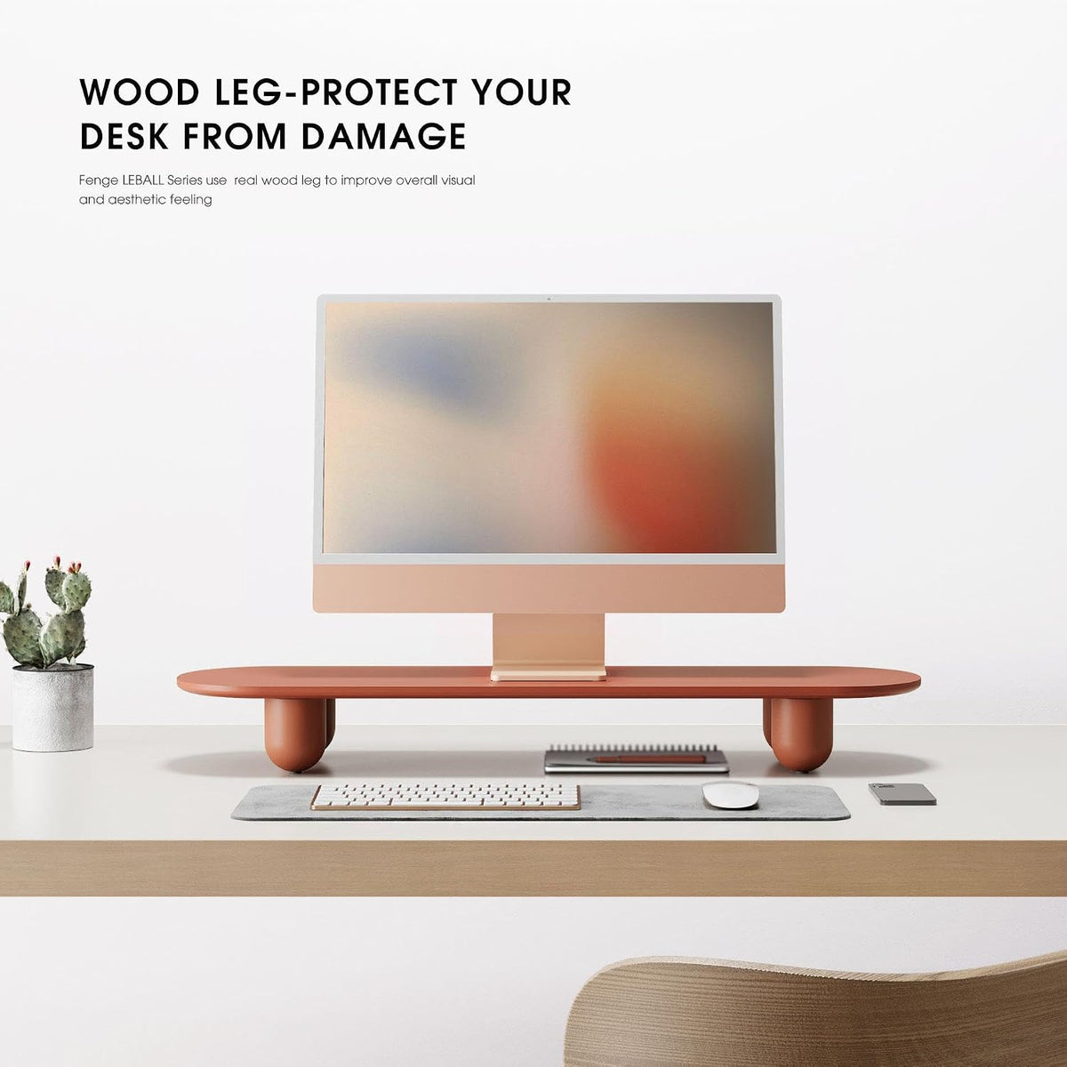 Fenge Computer Monitor Stand with Solid Beech Wood Legs, 34 Inch