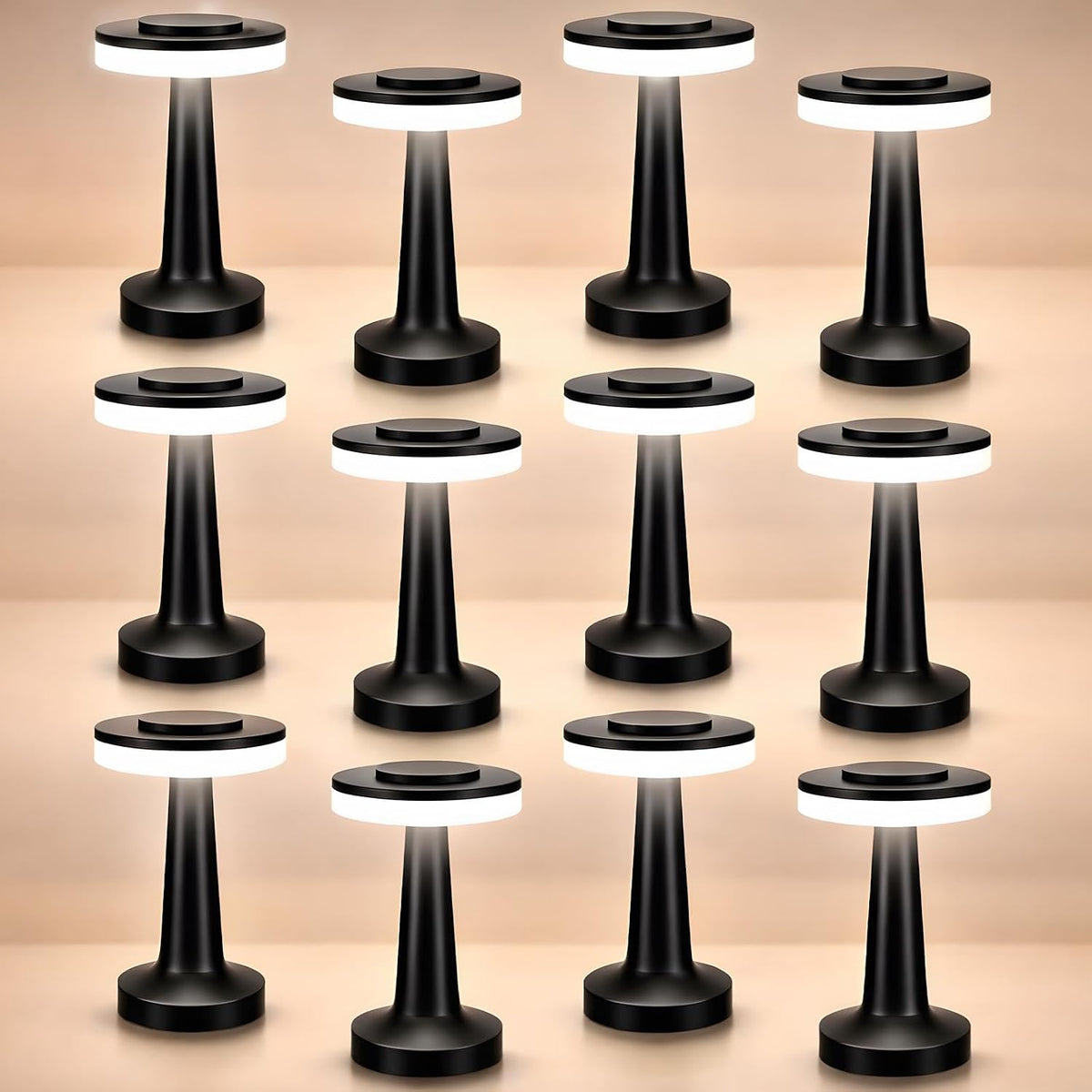 Riakrum 12 Pcs LED Cordless Table Lamp Bulk Rechargeable,Black