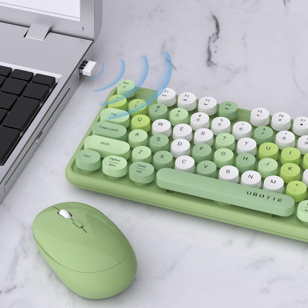 UBOTIE Colorful Wireless Keyboard and Mouse Combo (Green-Colorful)