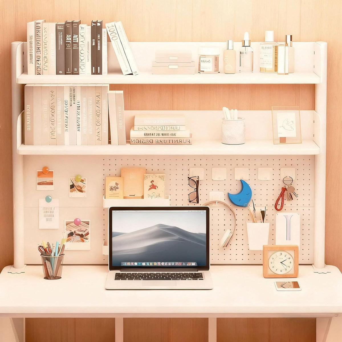 Clamp On Desk Shelf Organizer with Pegboard Desk Hutch Dorm with Storage Book...