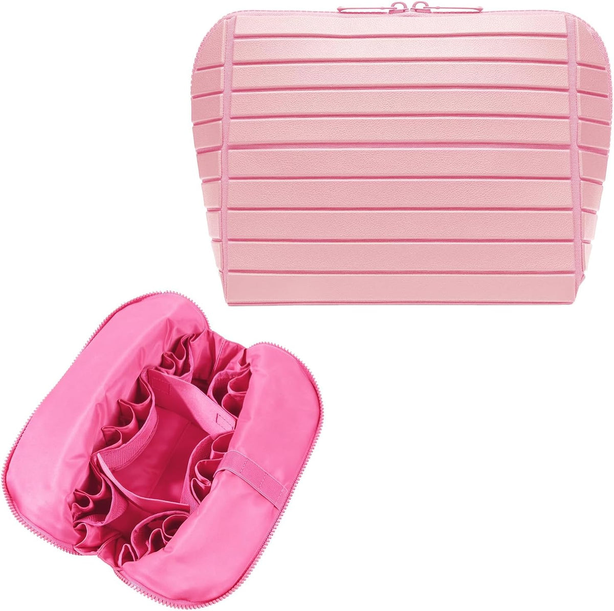 Travel Makeup Organizer Bag with Fold-Down Design and Adjustable Dividers, 27...