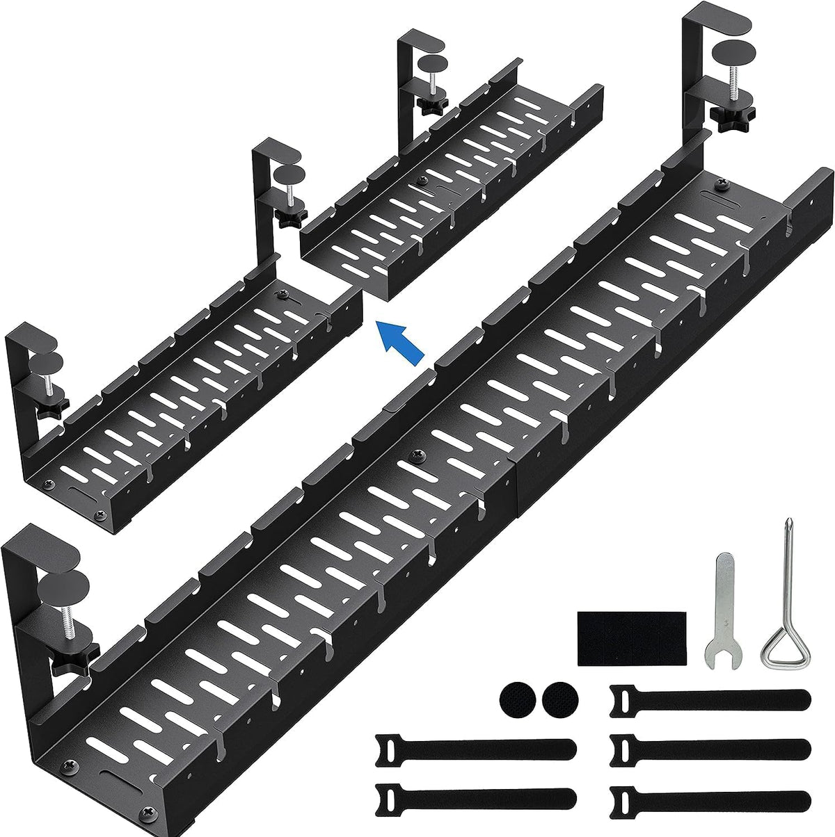No Drilling Extendable Under Desk Cable Management, Metal Cable Management Tr...