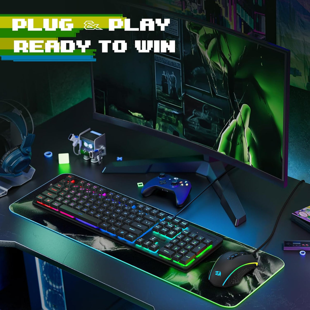 Redragon Updated S107 Gaming Keyboard and Mouse, RGB Gaming Keyboard and 1000...