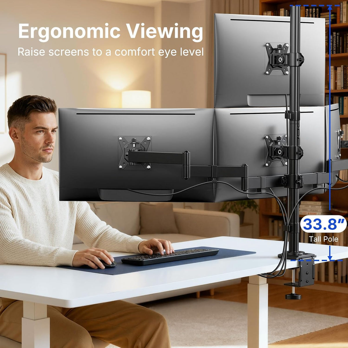 HUANUO 4 Monitor Mount for 13-34 Inch Screens, Fully Adjustable Heavy Duty Mo...