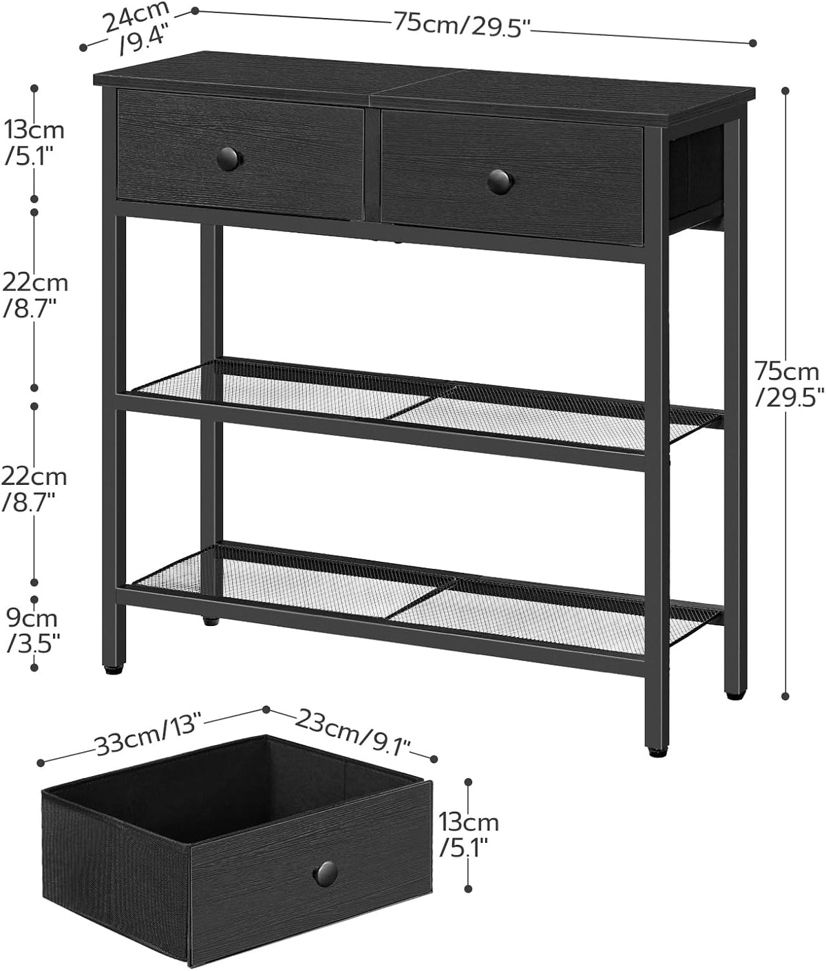 HOOBRO 29.5" Narrow Console Table with 2 Fabric Drawers, Small Sofa Table