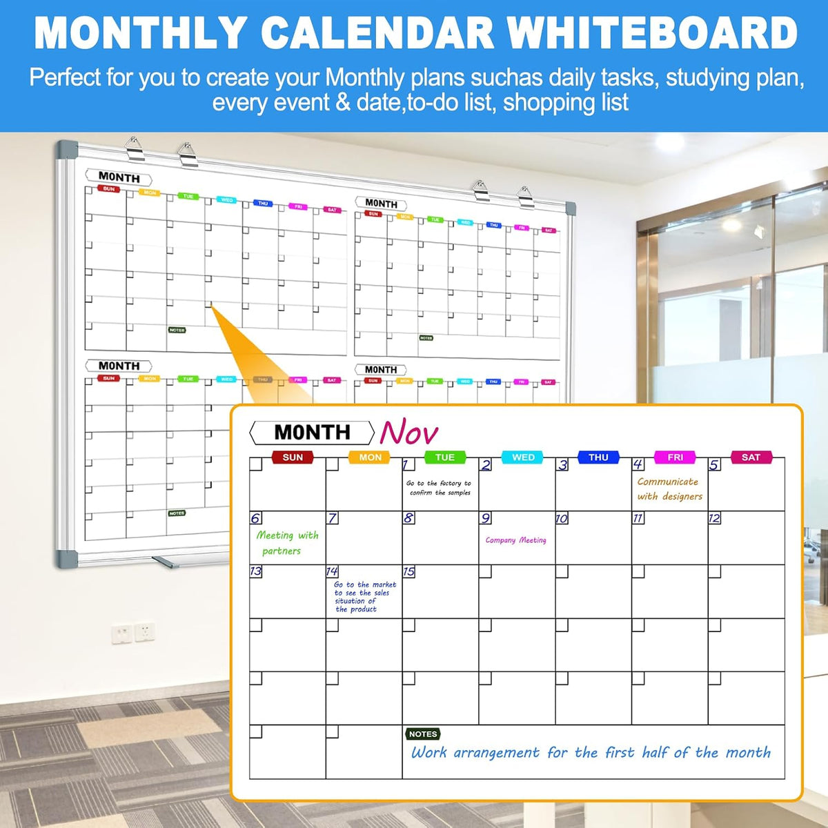 4 Month Large Magnetic Whiteboard for Wall, 60" x 40"