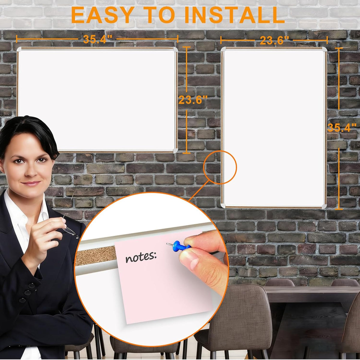 Large Magnetic White Board for Wall,Aluminum & Cork Strip Frame Whiteboar...