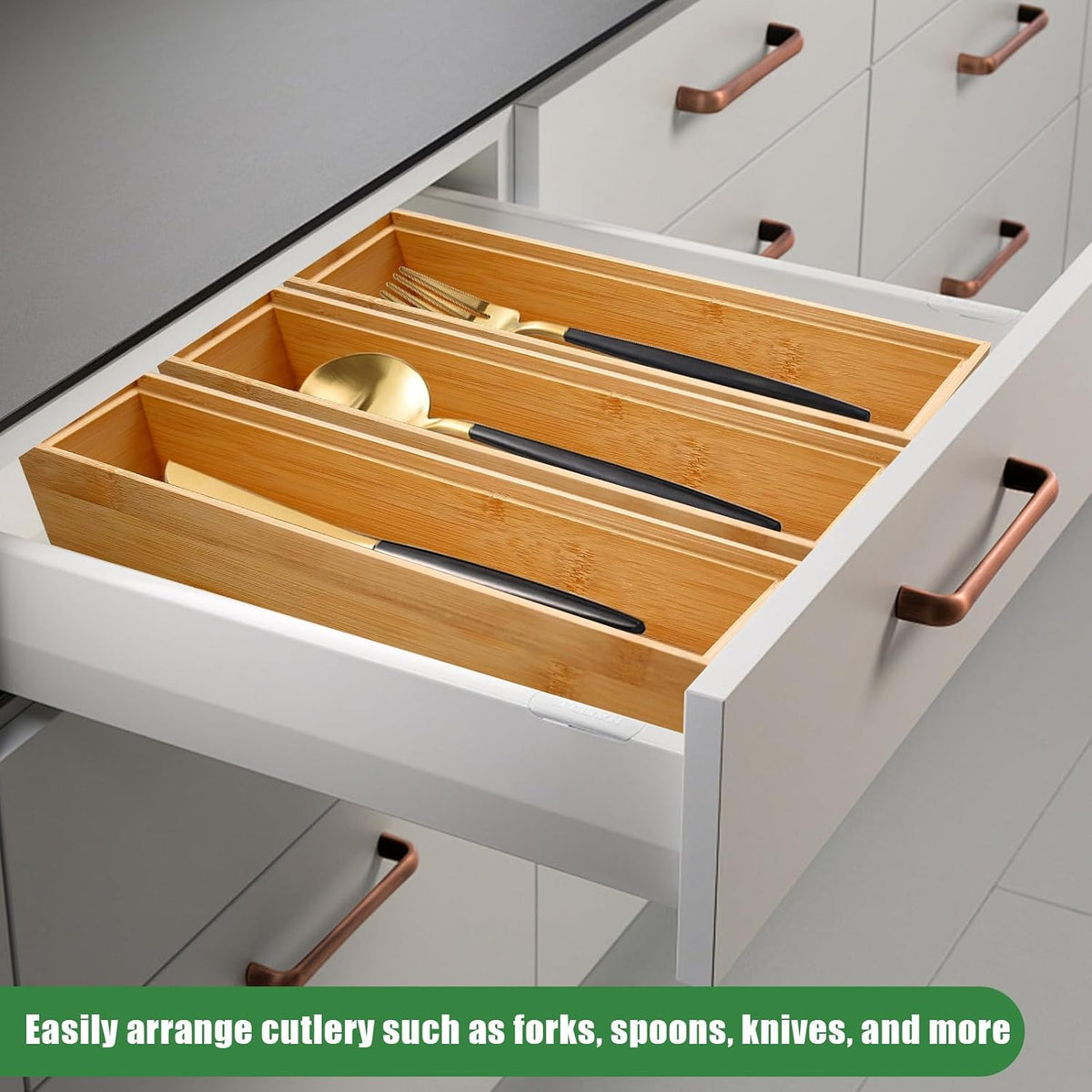 10 Pack Bamboo Drawer Organizers Stackable Wooden Cutlery Storage Boxes for K...