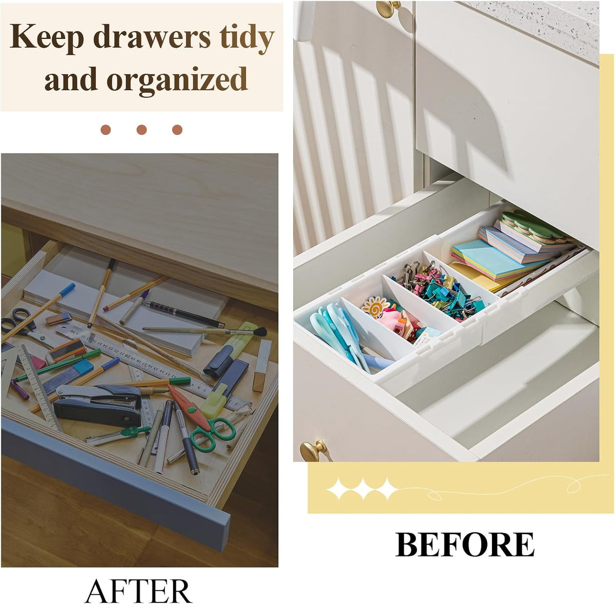 Expandable Deep Drawer Organizer Bins for Desk, White, 5 Pcs