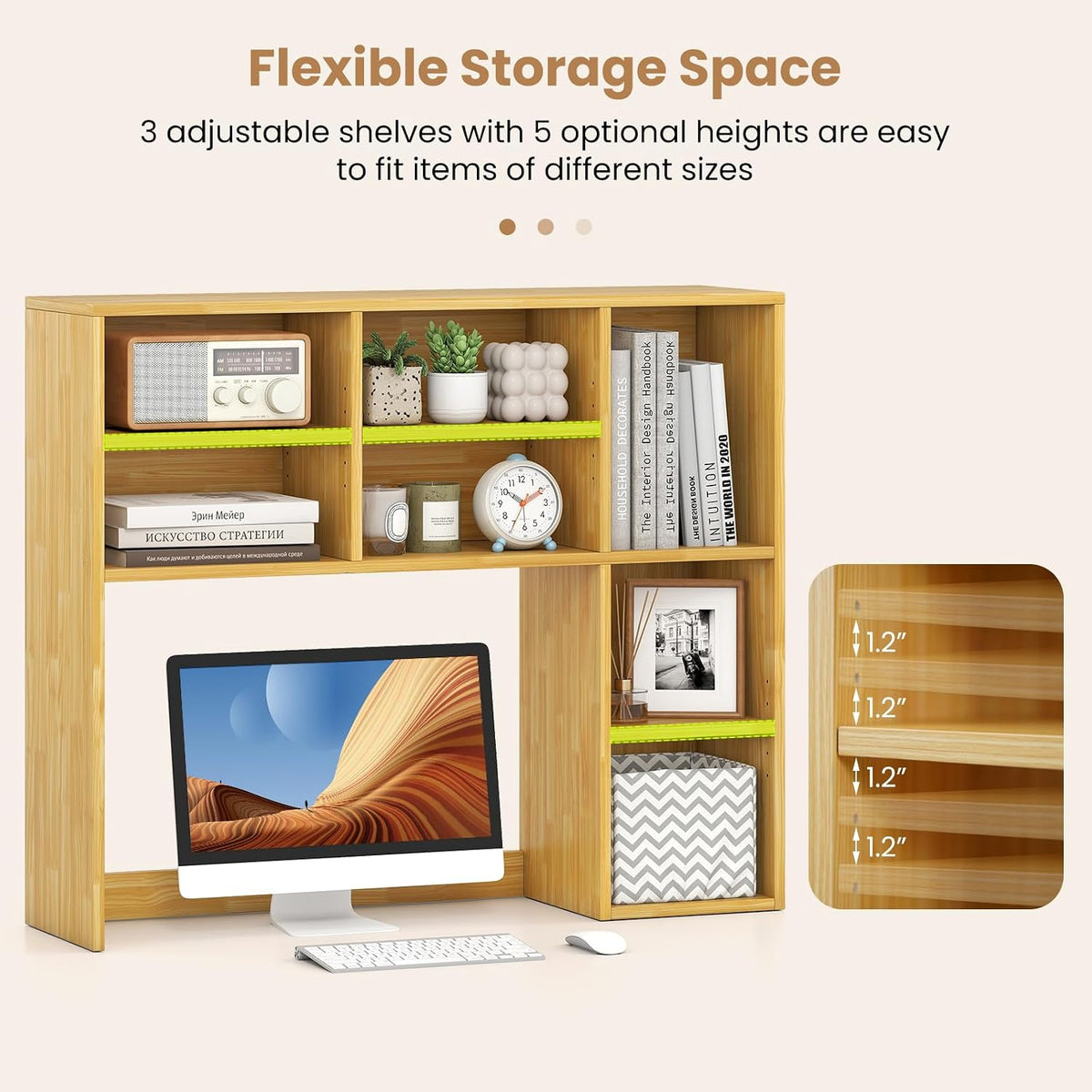 GOFLAME 7 Cubes Desktop Bookshelf, 37” Desk Organizer Shelf with 3 Adjustable...