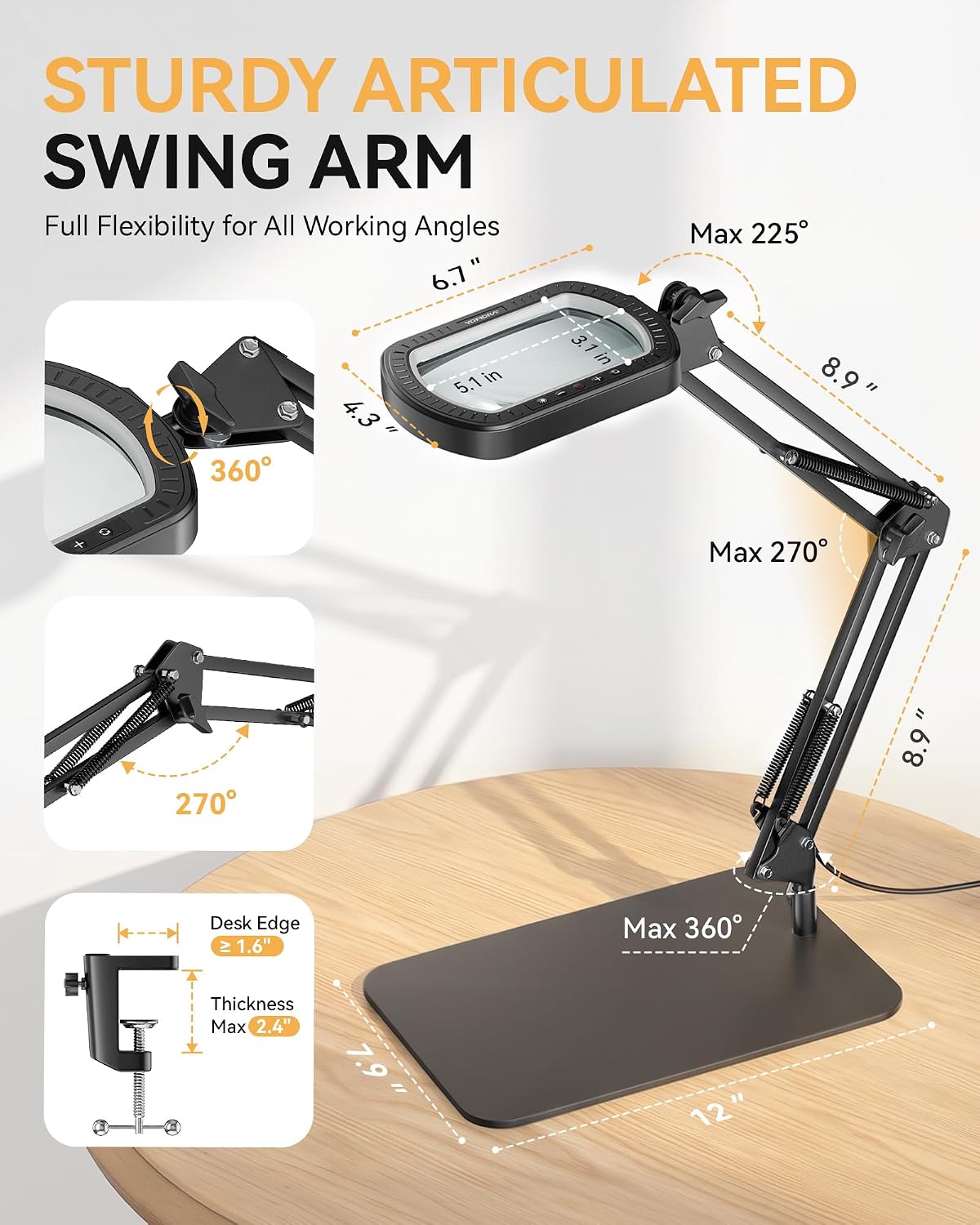 Yofidra 10X Magnifying Lamp with Stand and Clamp, 2-in-1 Design (1 Pack)
