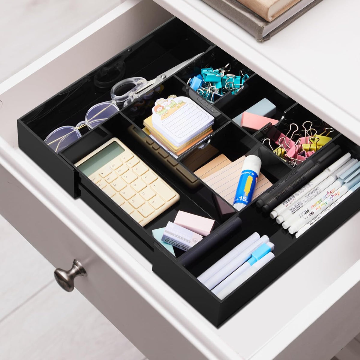 Briwooody Black Acrylic Drawer Organizer Expandable,8 Compartments,Large
