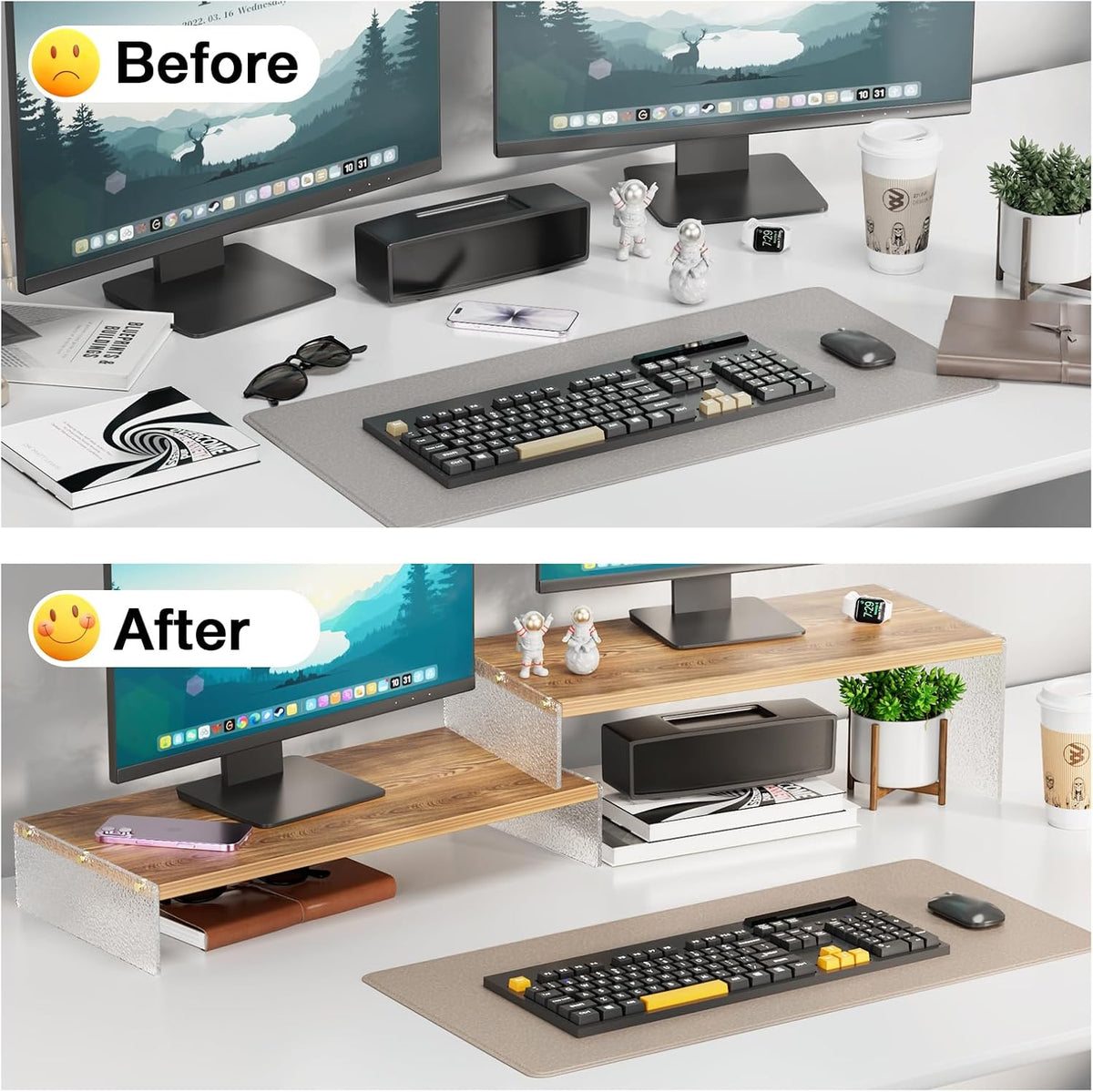 YGYQZ Adjustable Monitor Stand Riser, 9.4" ×19.3" Dual Monitor Desk...