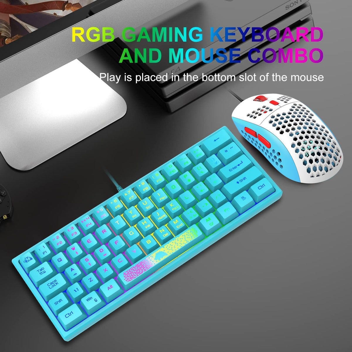 60% Gaming Keyboard and Mouse Combo Samll Mini RGB Backlight Mechanical Feeli...